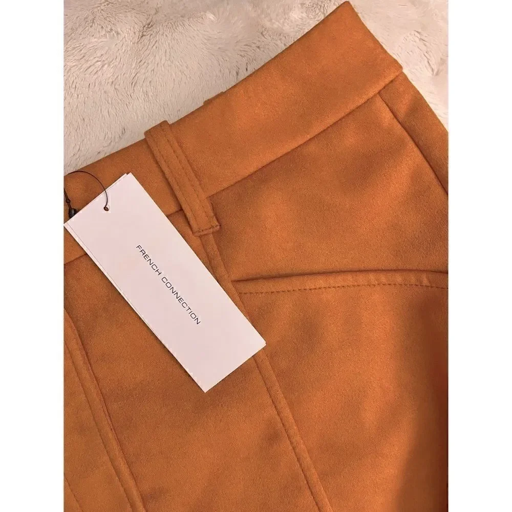 NWT French Connection Bahati Faux Suedette Mini Skirt in Golden Oak, Size 6